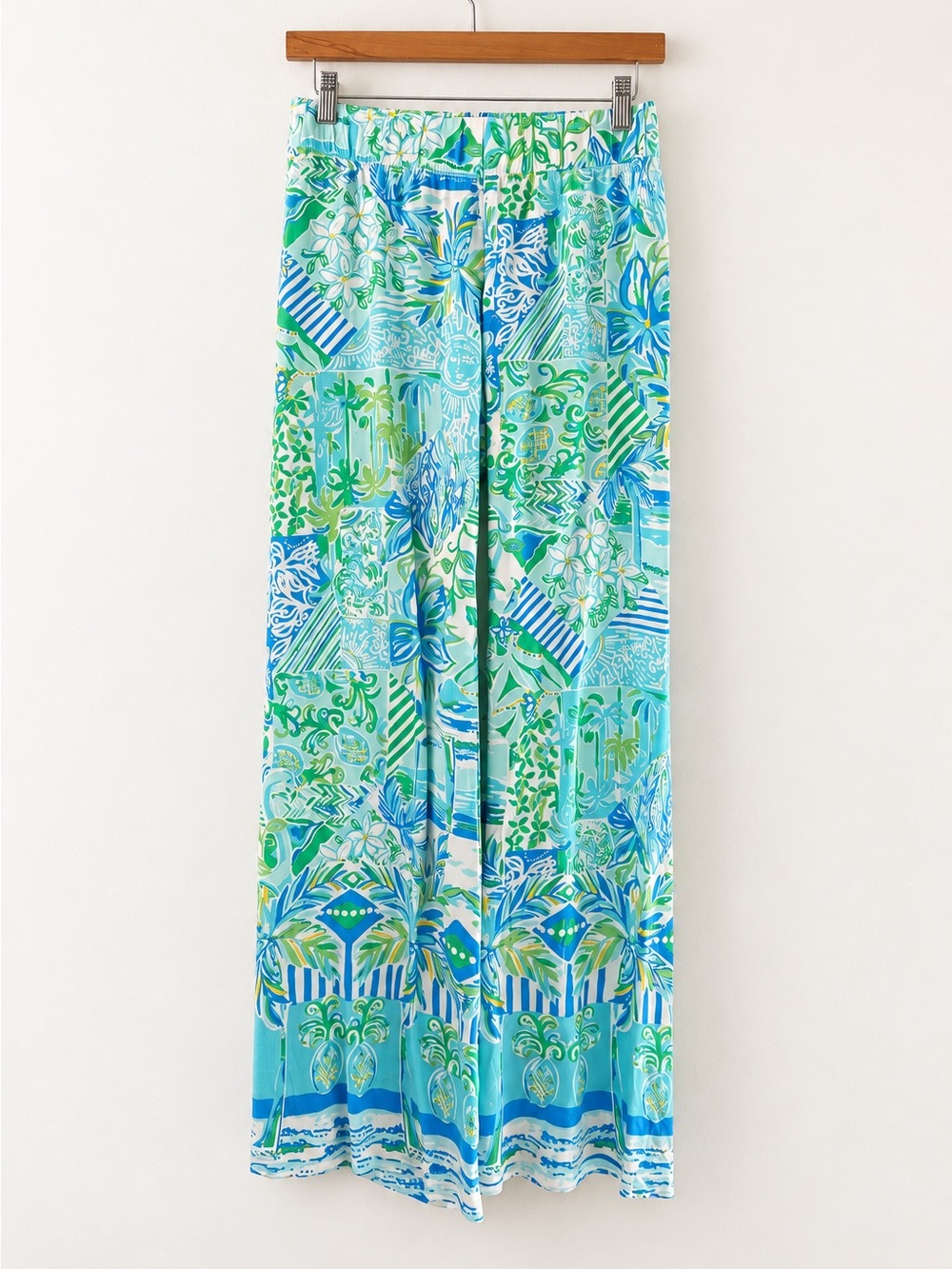 Lilly Pulitzer Tropical Print Wide Leg Palazzo Pants Blue Green S
